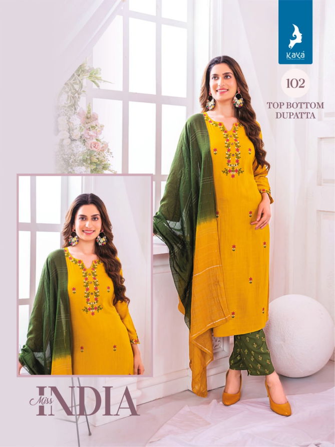 Miss India By Kaya Pocket Rayon Slub Designer Kurti With Bottom Dupatta Wholesale Online